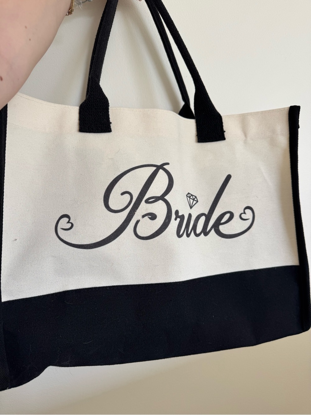 Bride Canvas Tote Bag in Black and Cream